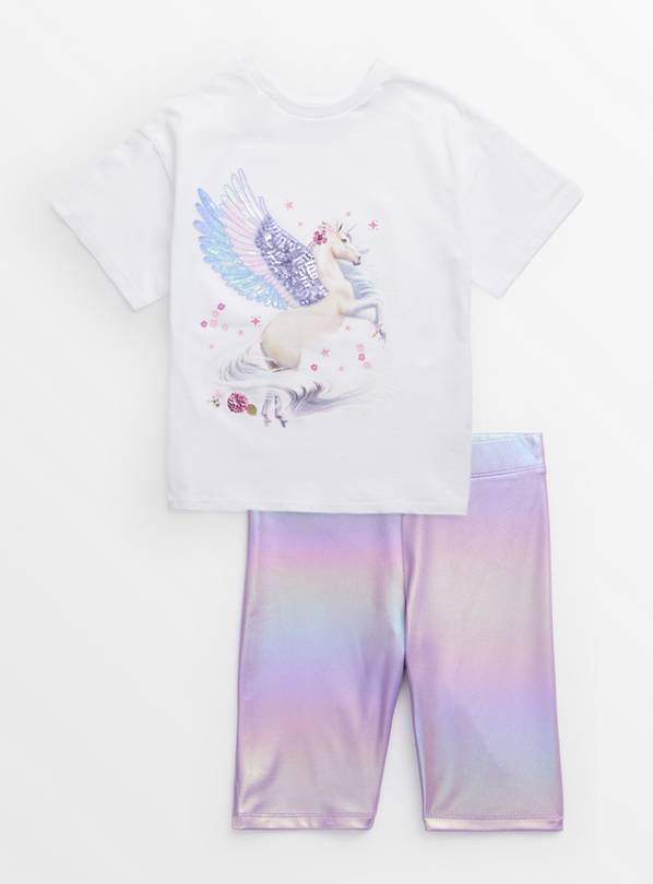 Unicorn Print T-Shirt & Iridescent Cycling Shorts Set 8 years